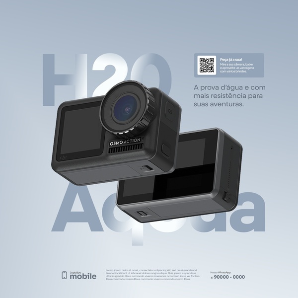 action camera, waterproof camera, adventure camera, sports camera, compact video camera, outdoor camera, product launch, brand awareness, minimalist, modern typography, bold, trustworthy, neutral, blue, black